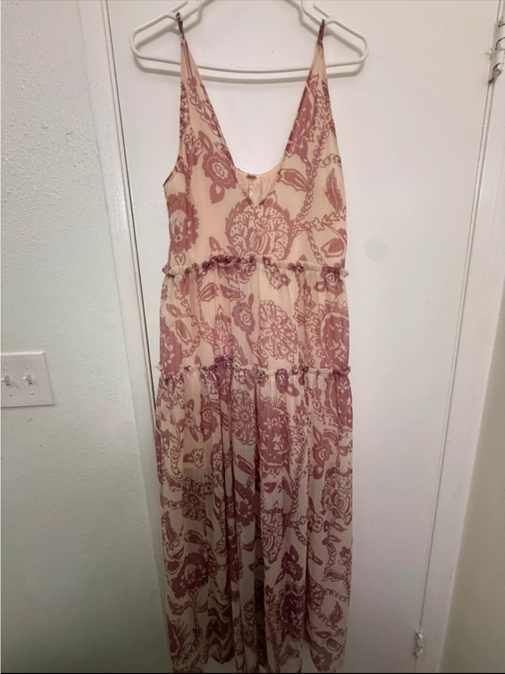 Free People Cream Maxi Dress with Dusty Rose Paisley Print
